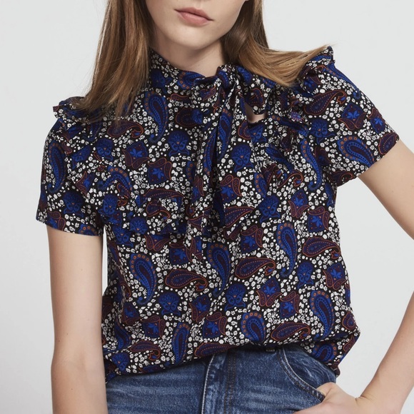 Sandro Paisley 100% Silk Top Size 2 - Picture 3 of 7